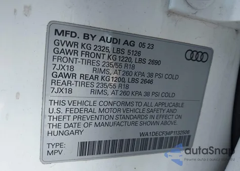 2023 Audi Q3 Premium 45 Tfsi S Line Quattro Tiptronic z USA, uszkodzony, nr VIN WA1DECF34P1132506